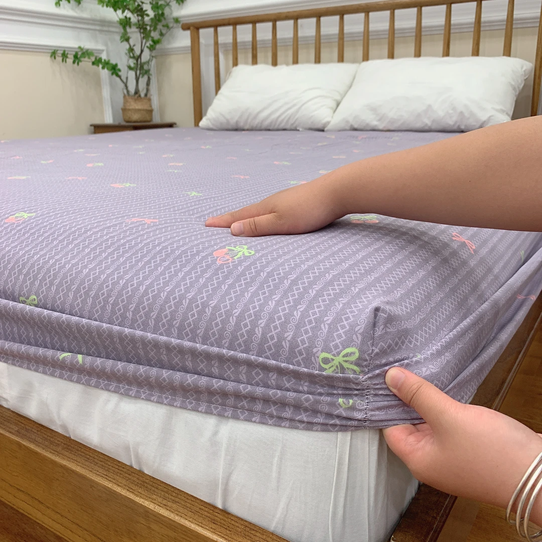 【紫色蝴蝶结】原棉帆布老粗布1.8X2床笠凉席床垫保护套四季可用