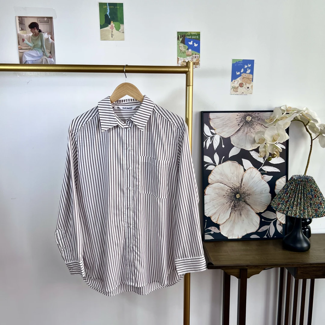 法式高级感竖条纹衬衫女春夏设计感气质衬衣叠穿长袖上衣0928