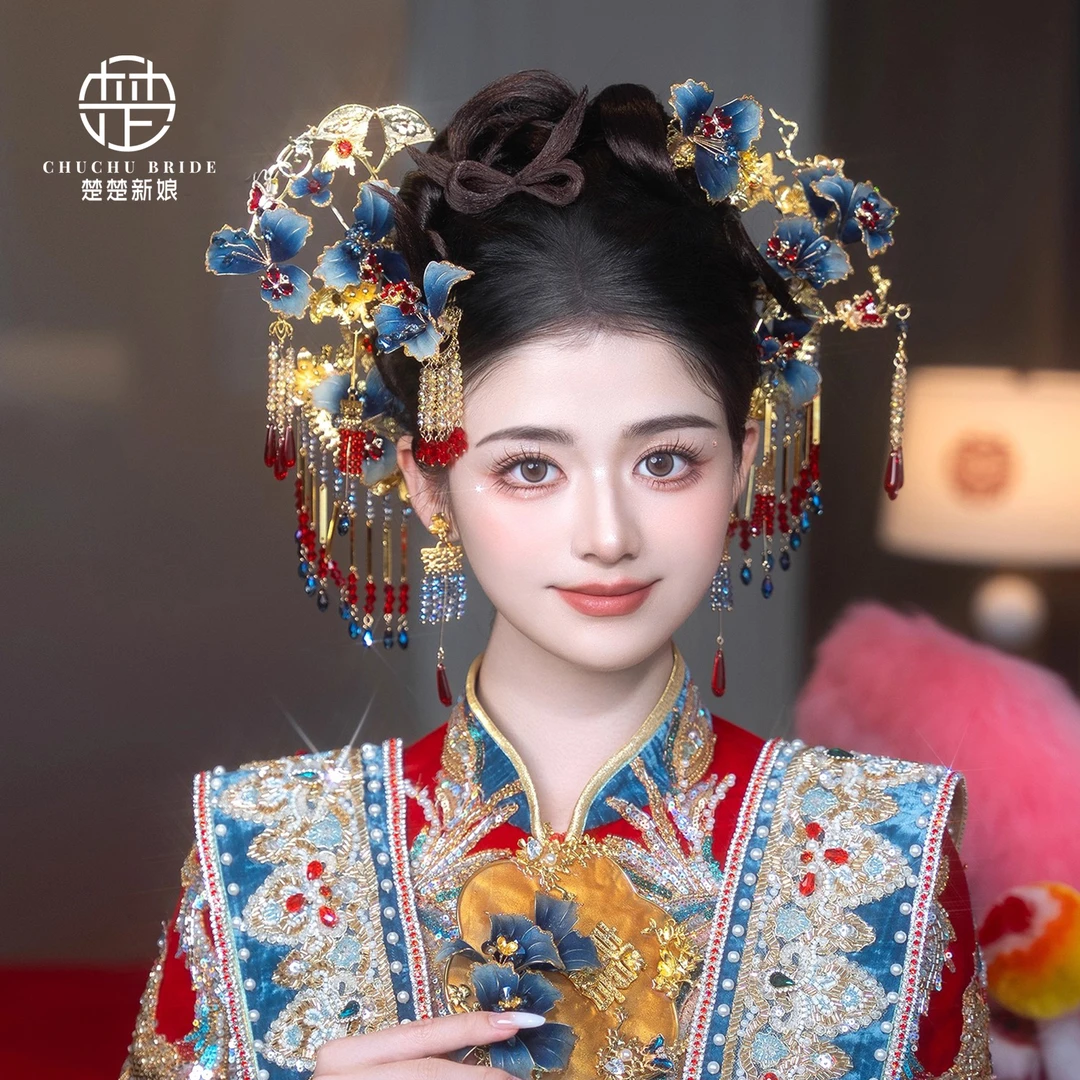 中式头饰古典古装汉服秀禾龙凤褂传统婚礼新娘晨袍龙凤褂发饰品