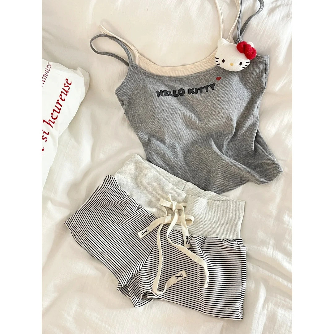 【纯欲字母】甜美凯蒂猫带胸垫吊带睡衣女夏季新款2025套装家居服夏