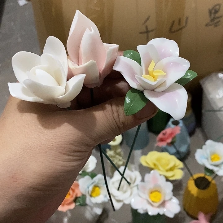 瓷片纯手工陶瓷花摆件瑕