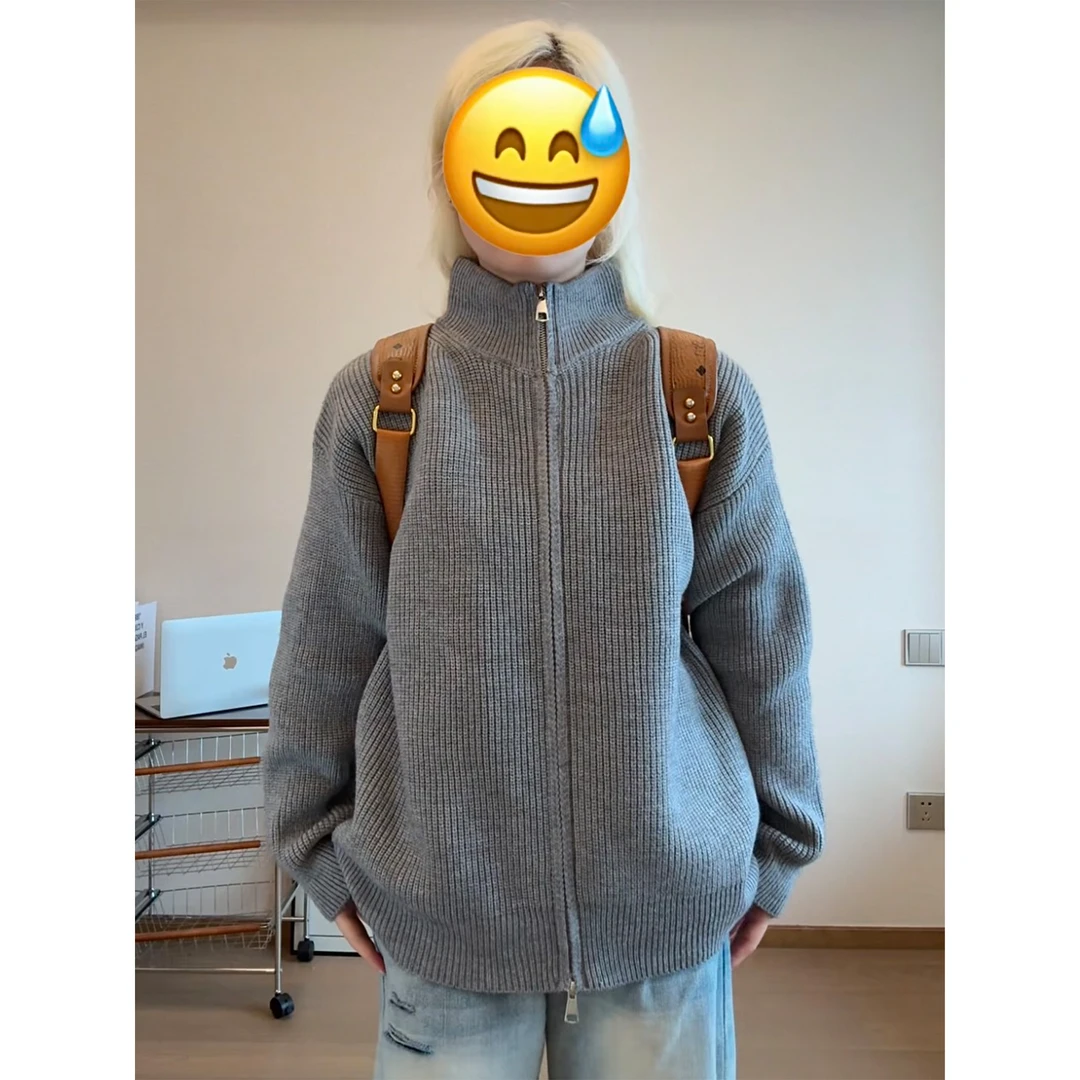 cleanfit拉链开衫立领毛衣男款秋季宽松慵懒风针织衫美式复古外套