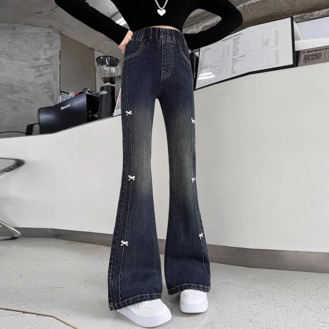 女童喇叭裤春秋款2025新款儿童洋气弹力裤子中大童女孩秋季牛仔裤