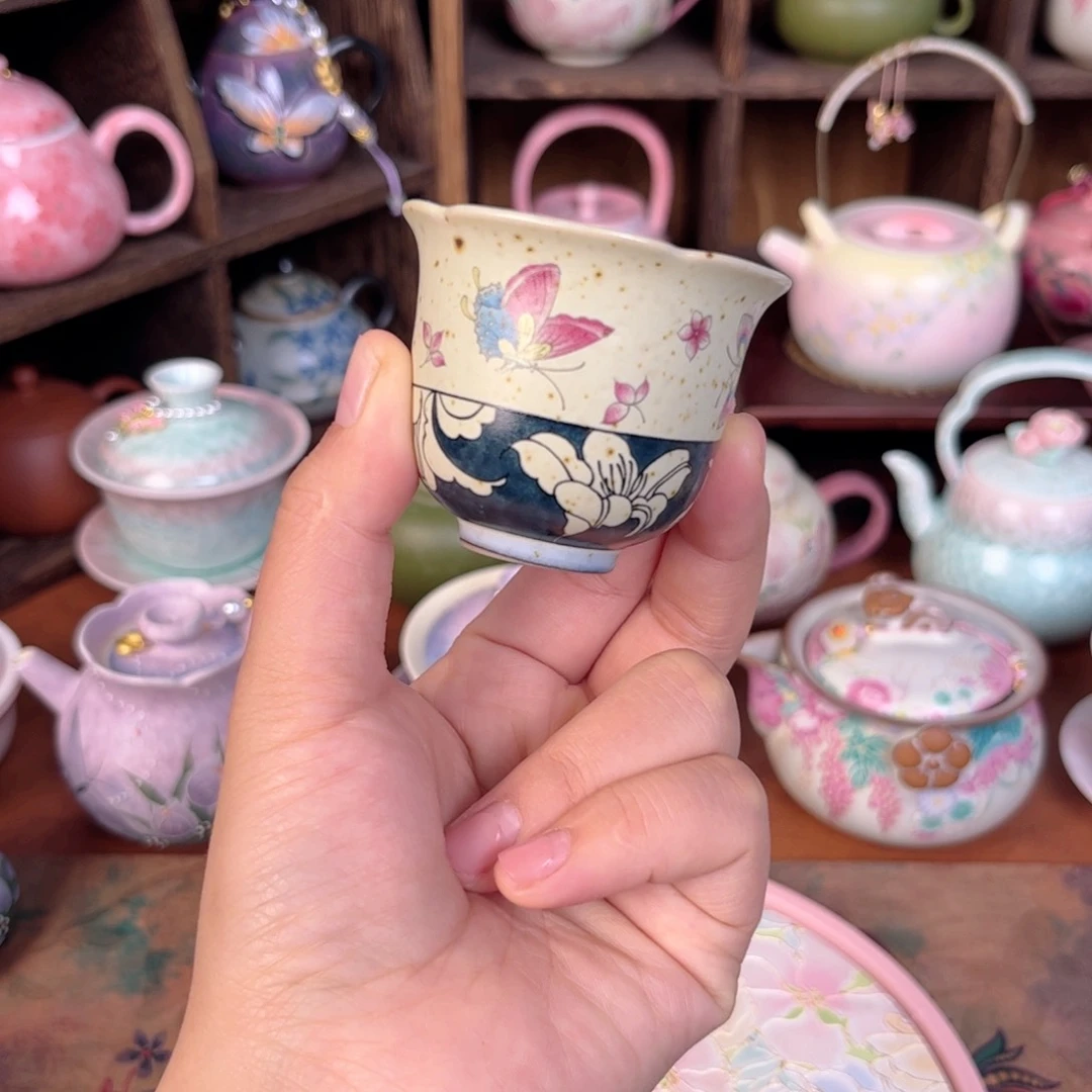 壶陶火石青花花口杯