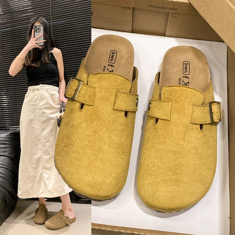 厚底勃肯鞋女包头半拖鞋2025年春季新款复古休闲懒人鞋大头丑萌鞋