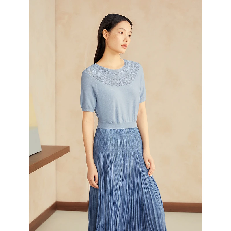 YINER音儿专柜女装2025夏季新款蕾丝针织假两件连衣裙8C65206316