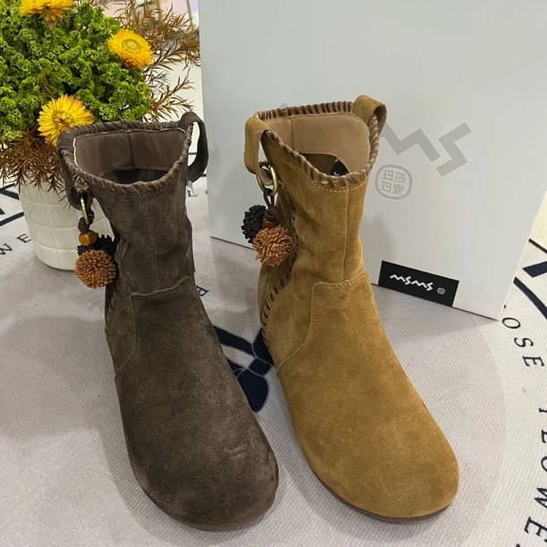 176-86玛莎玛索2025秋新款时尚百搭短靴真皮女靴子马丁靴时装靴