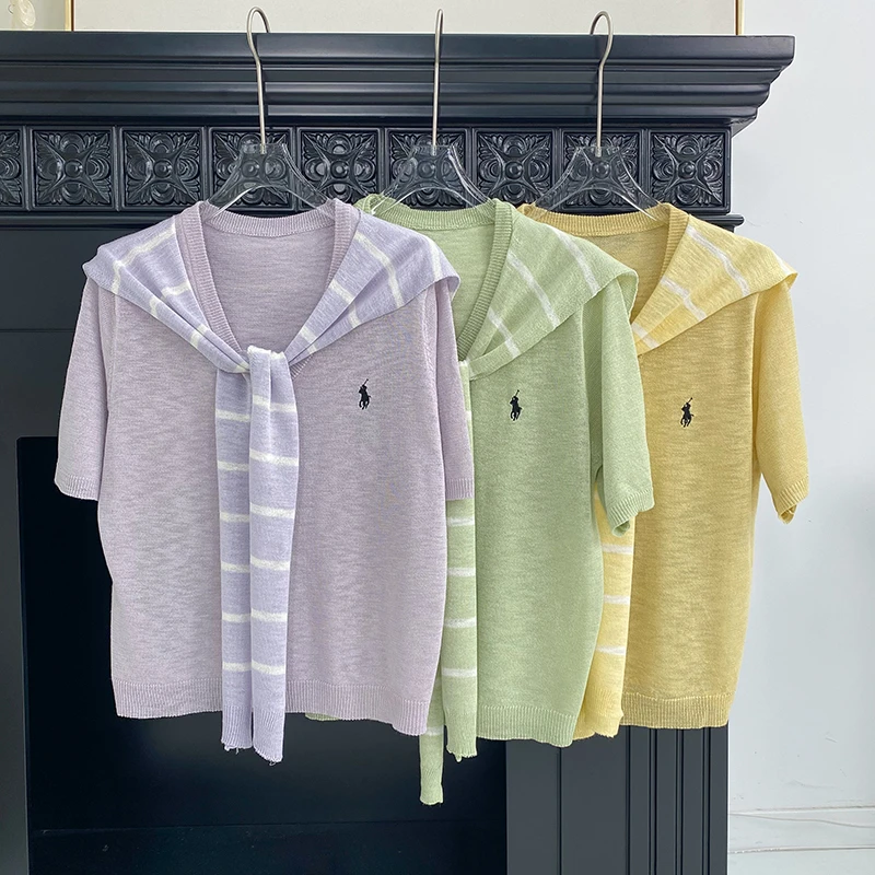 【朵儿studio】韩系减龄刺绣披肩短袖V领针织套装 A173