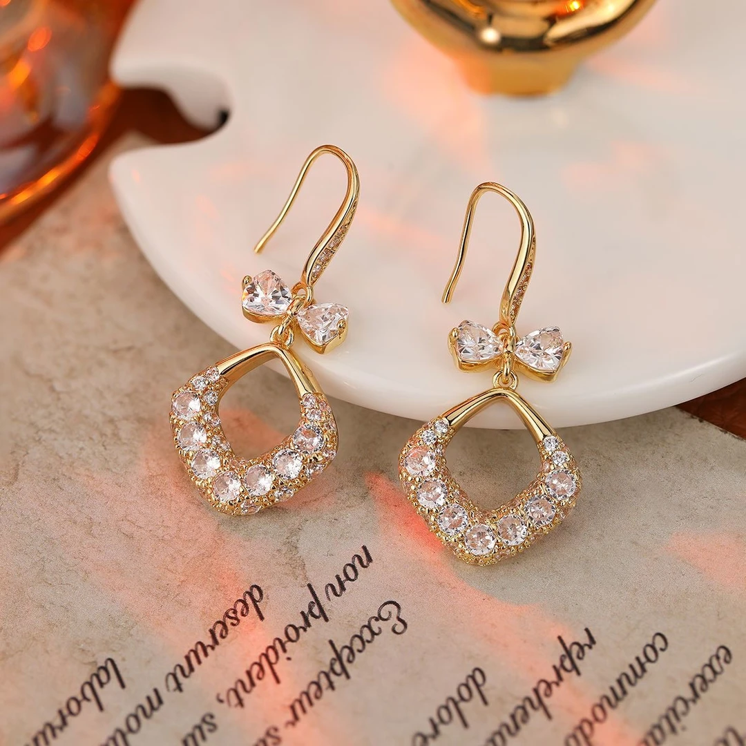 925银针锆石耳饰 【147号】女神气质百搭挂钩几何形时尚满钻耳环