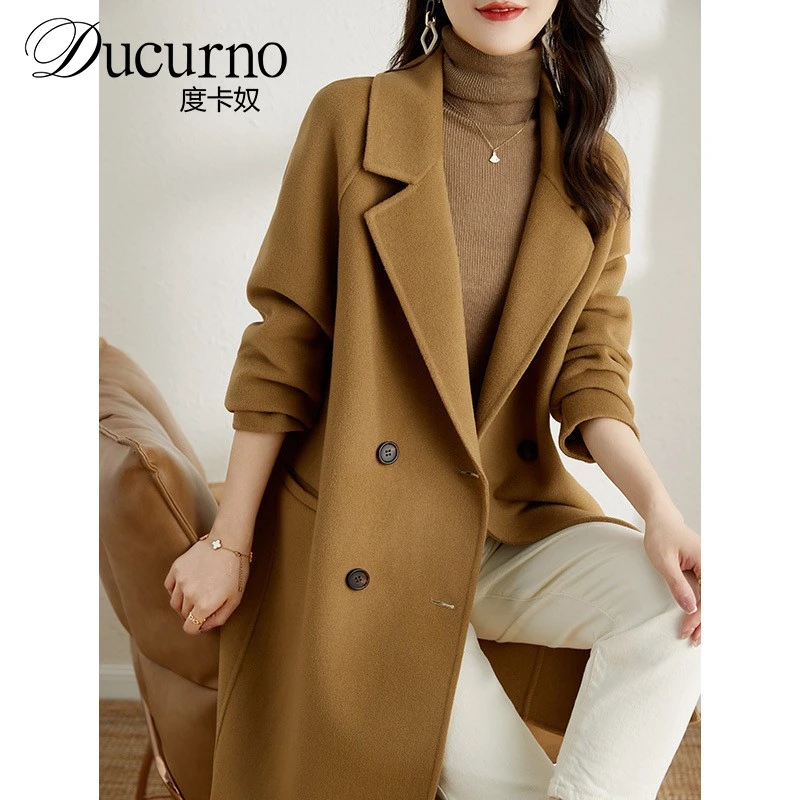 显肤色高级驼毛呢外套女2025秋冬新款时尚保暖中长款双面呢大衣潮