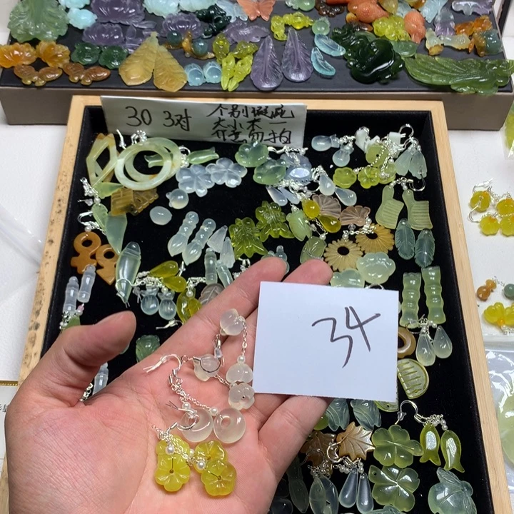 ༺***༻蛇纹石玉合金耳钉