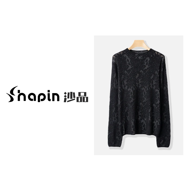 气质款亮丝雕花镂空立领长袖针织衫秋冬新款保暖内搭女QYG2278