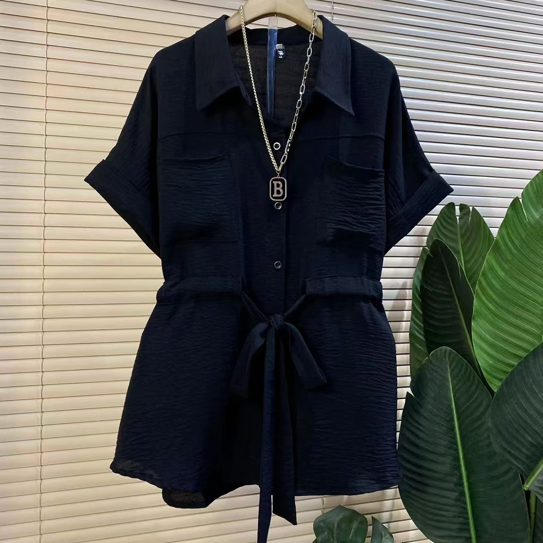 P胖mm欧货时尚新款翻领简约百搭显瘦衬衫