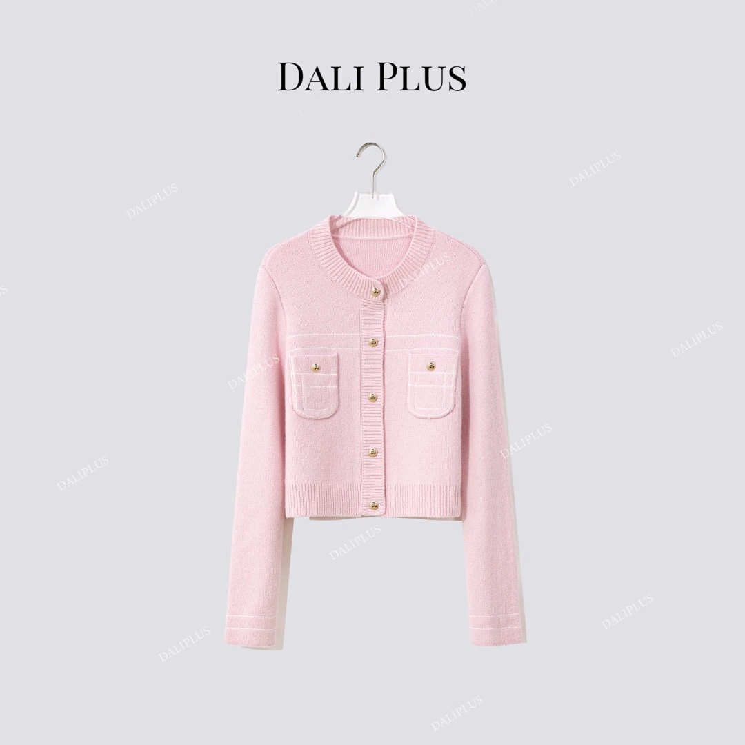 DALI PLUS“100绵羊毛”法式经典圆领短款上衣针织衫-D5ST1334