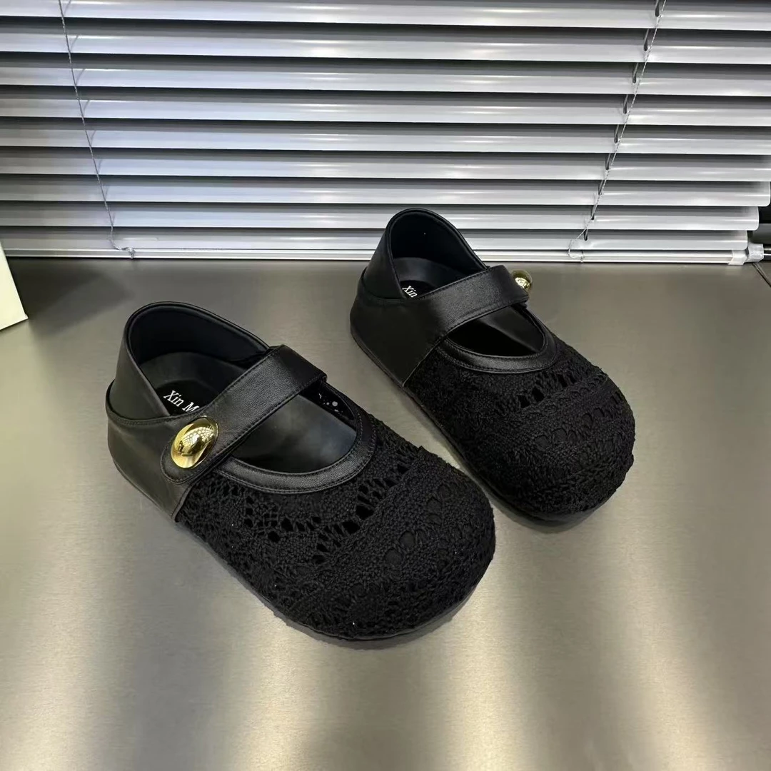 勃肯鞋小个子5cm增高厚底2025夏季新款百搭蕾丝老钱风必备洞洞鞋