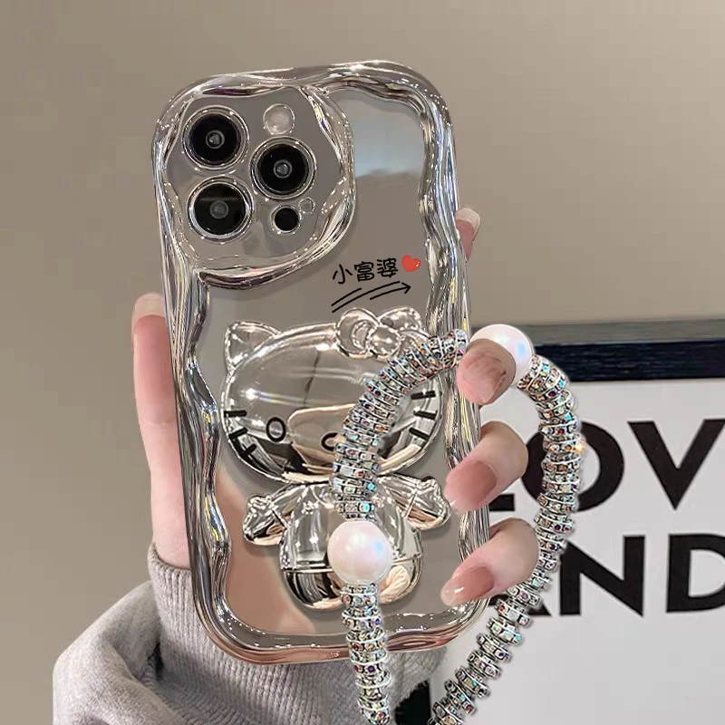 适用苹果16pro/max手机壳迟早是富婆高级银镜子支架硅胶防摔女款