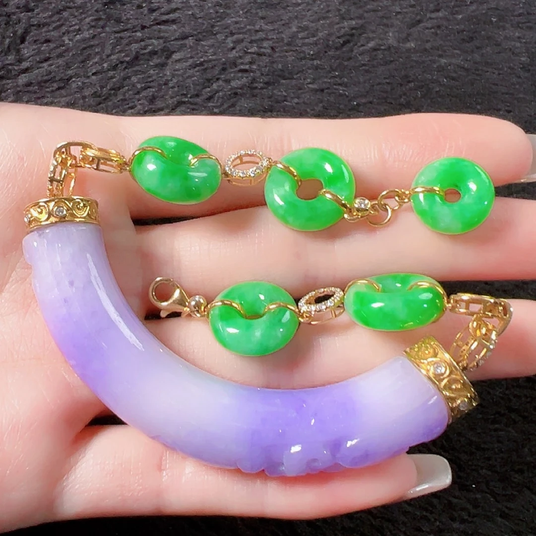 翡翠18K金镶嵌手链签收后24小时鉴赏期，过时不退