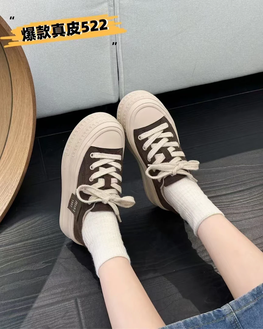增高板鞋厚底女鞋休闲鞋春季复古系带运动