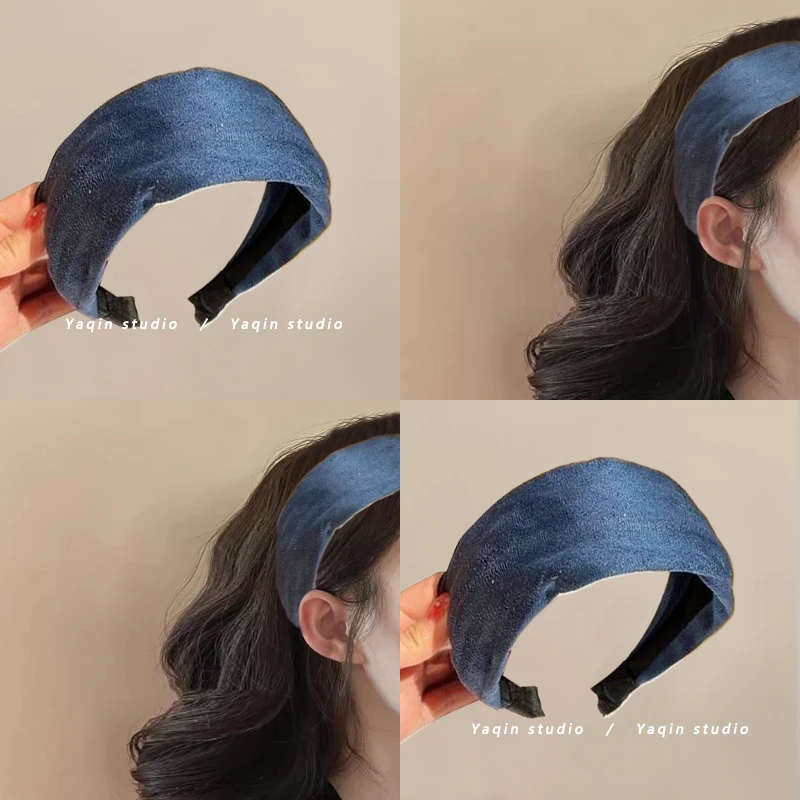 皮绒蓝色！蓝色宽边仿麂皮绒发箍！防滑不勒头发卡绒面头箍压发饰
