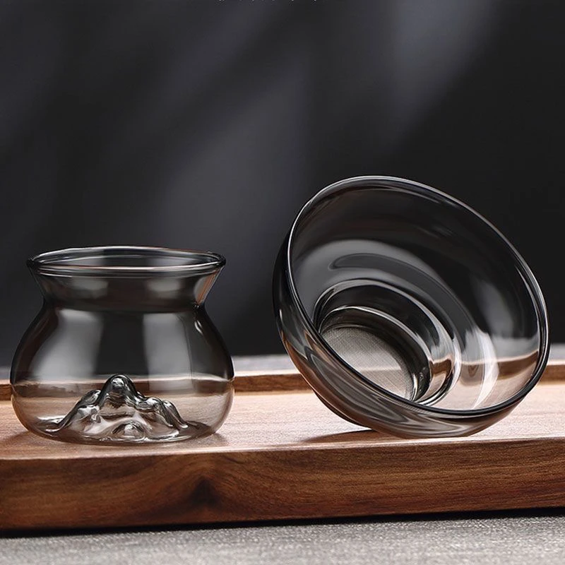耐热玻璃底座茶滤茶水分离304茶杯滤网透明观山茶漏功夫茶具
