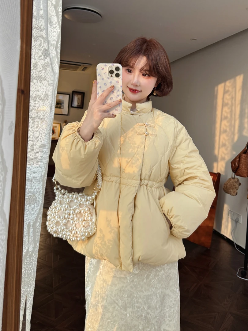 蕾英俊-安槿-冬季新款新中式立领时尚中长款羽绒服外套-JF5772