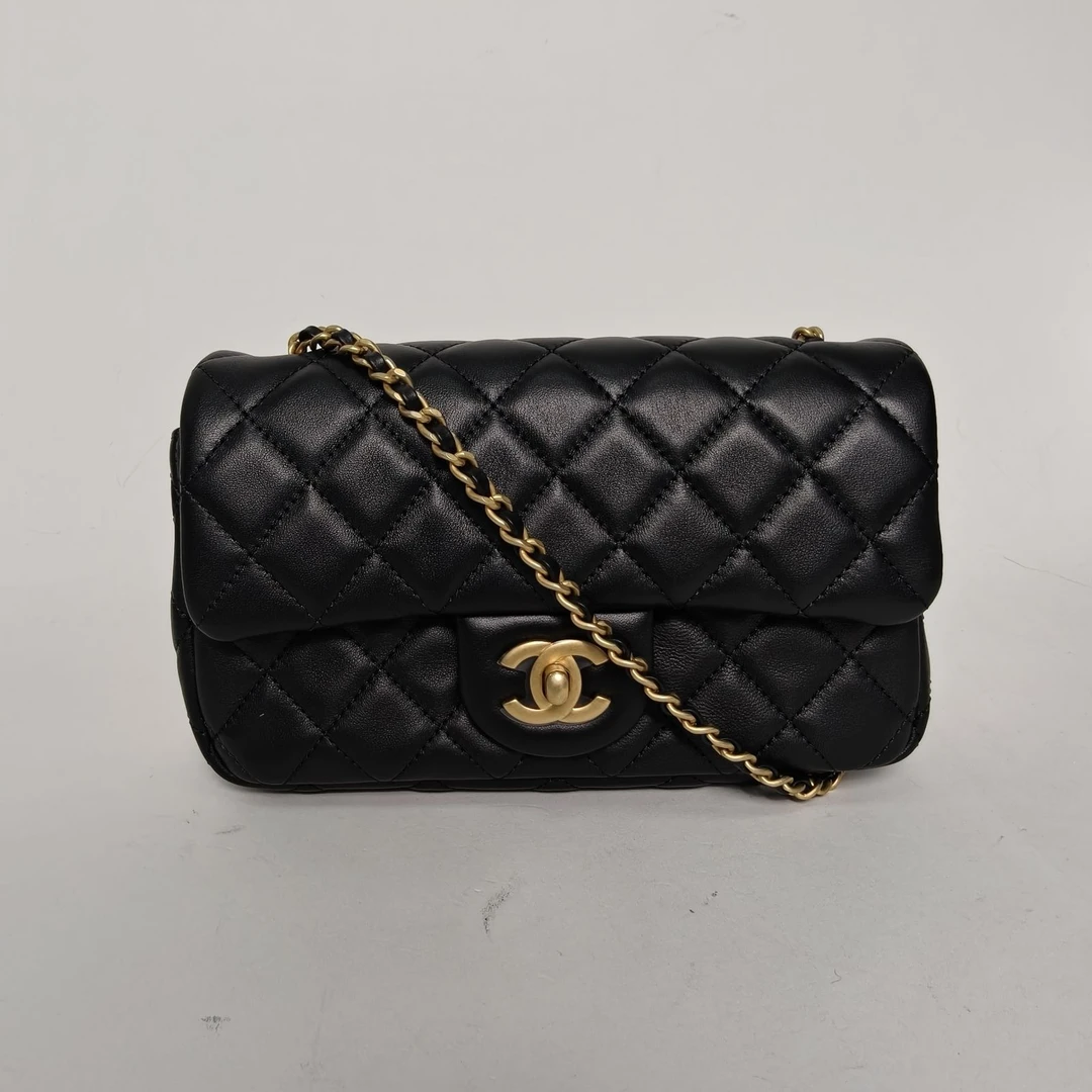 99新 Chanel/香奈儿 小花6枫CF 口盖包 金球大Mini 黑色芯片开