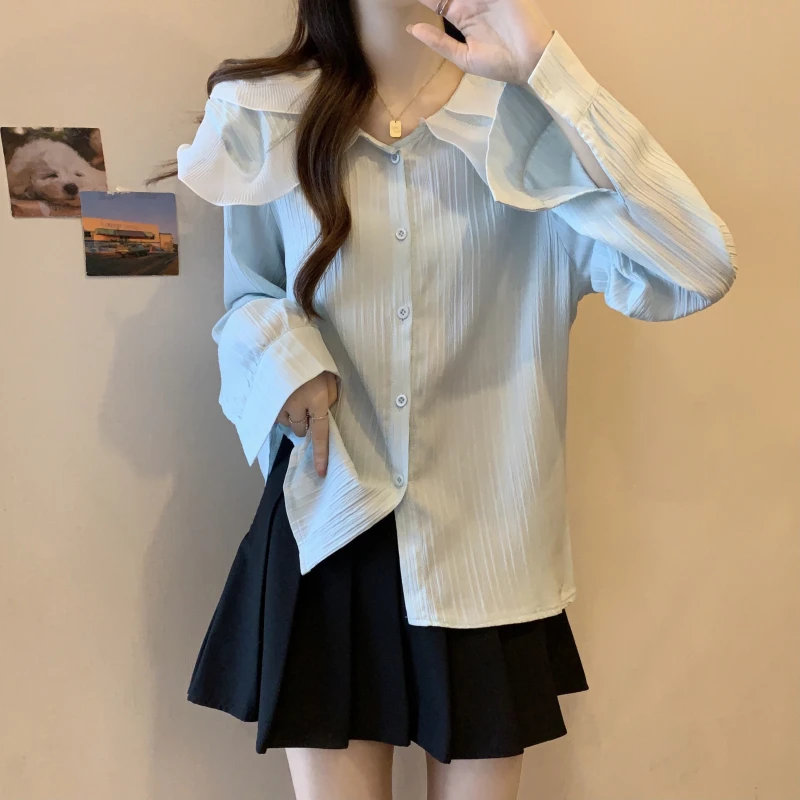 3690大码女装胖妹妹撞色娃娃领设计感小众别致显瘦减龄上衣2780