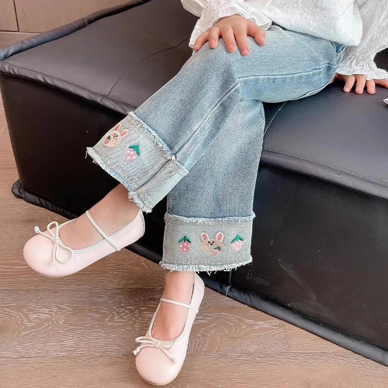 女童裤子牛仔裤春秋2024新款儿童洋气女孩百搭洋气时髦外穿阔腿裤