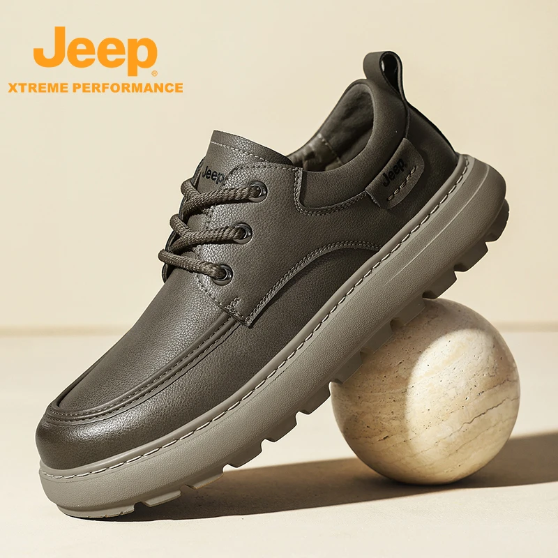 JEEP吉普男鞋2025秋冬新款英伦休闲皮鞋商务男士潮流百搭低帮
