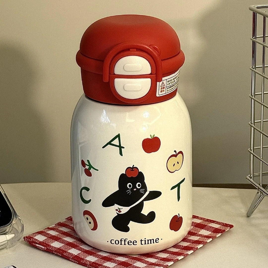 女生可爱316不锈钢保温杯高颜值背包小猫便携带吸管双饮儿童水杯