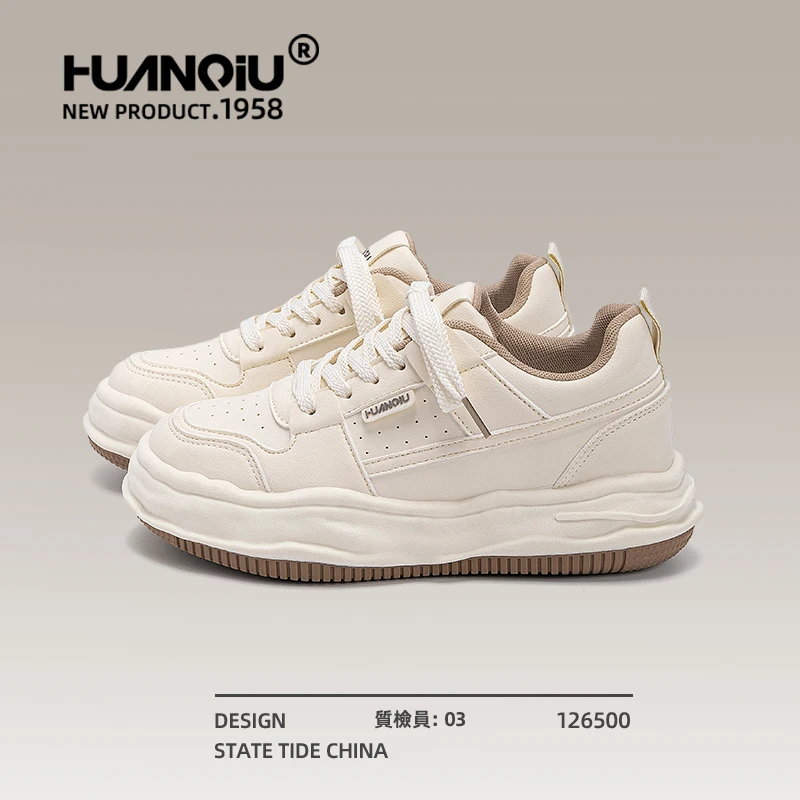 环球厚底小白鞋女款2025新款秋季百搭小众白色板鞋学生增高鞋子女