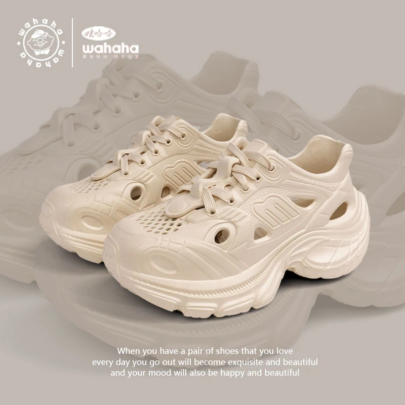 Wahaha/娃哈哈新款夏天厚底老爹洞洞鞋女鞋休闲透气玩水凉鞋