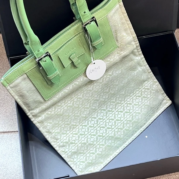 95新 LOEWE/罗意威 夏七中古/老花苹果绿琴谱tote单肩包/1681905