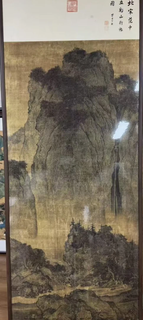 官刻《溪山行旅图》200*85中式山水挂画用于玄关茶室书房背景墙装饰
