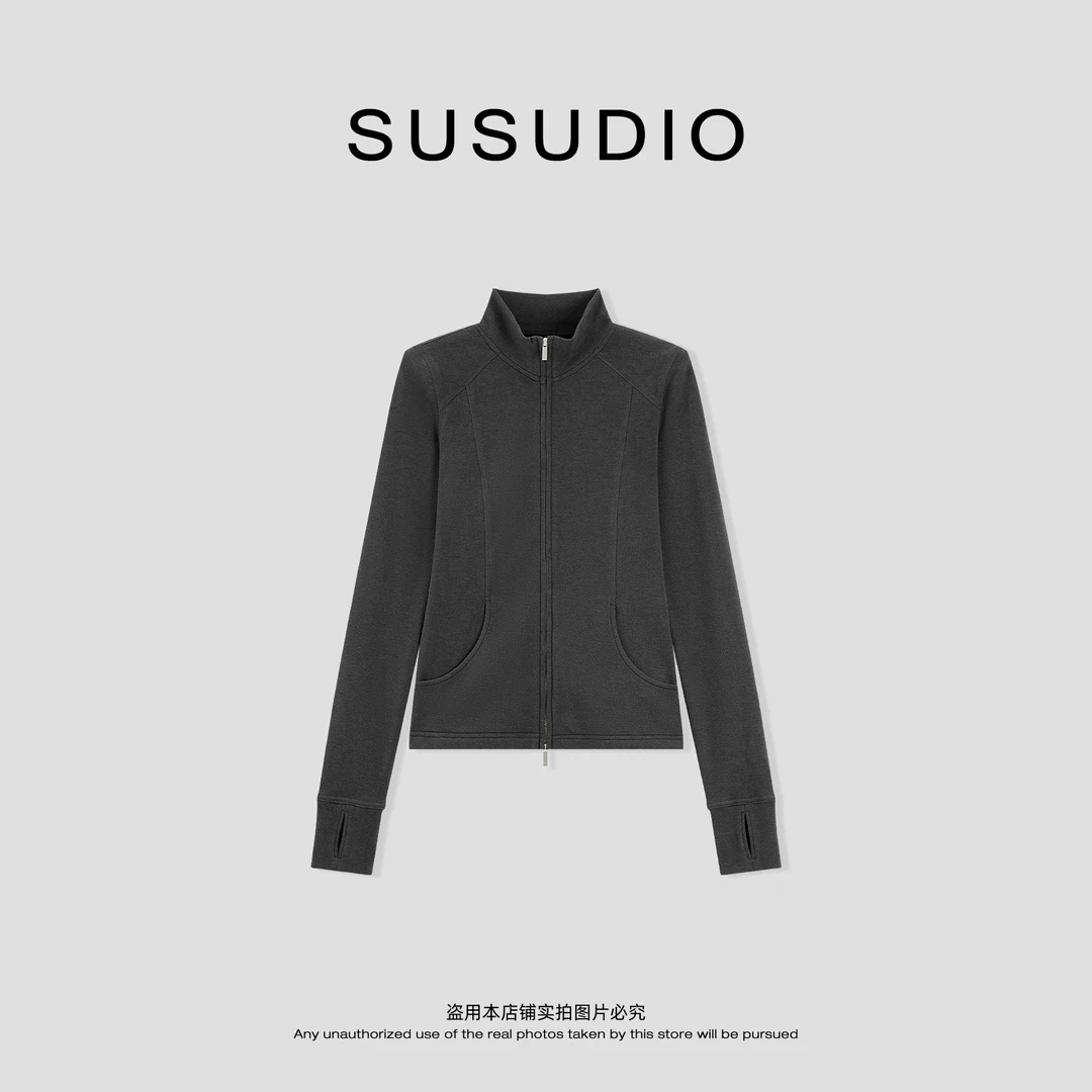 SUSUDIO 羊毛秋季立裁塑性立领纯色柔软亲肤拉链外套 70281