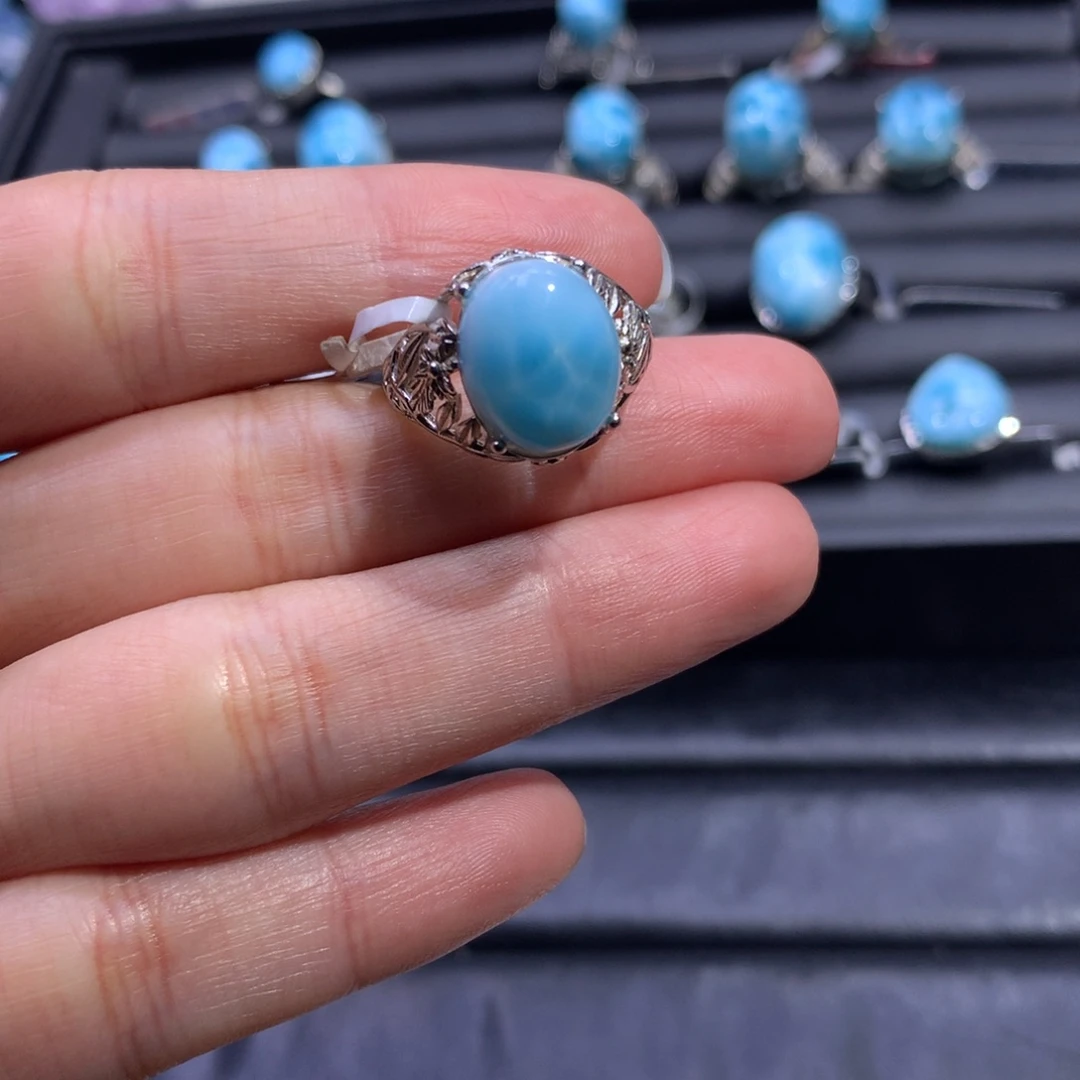 针钠钙石（海纹石）银S925镶嵌戒指蛋面戒指色差略异