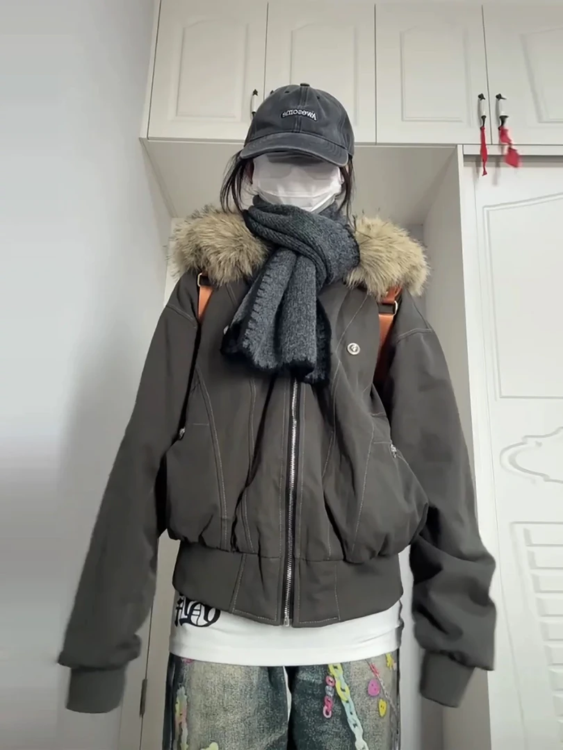 美式高街爆款加绒连帽座山雕棉服设计感宽松显瘦保暖秋冬开衫外套