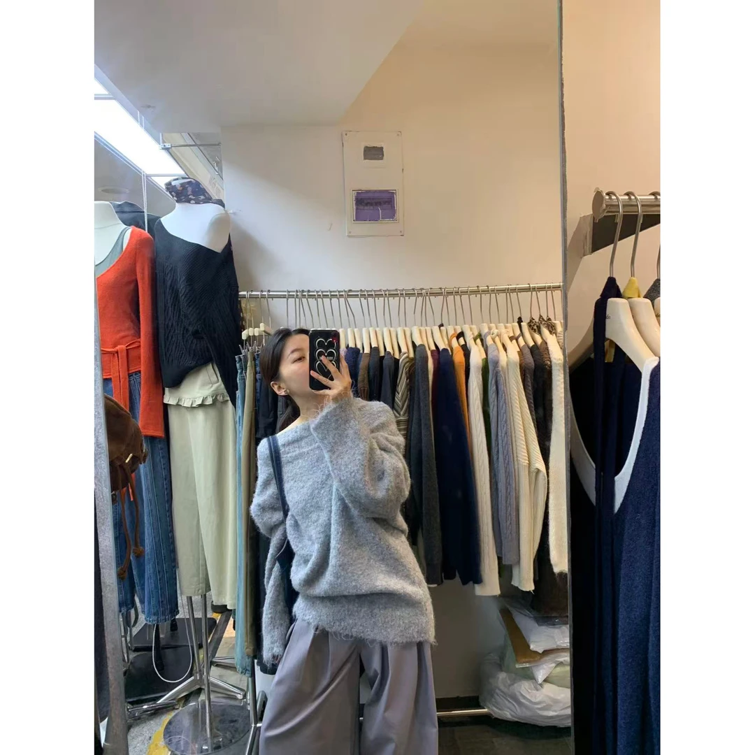 AJ（1ajl806-1#）喜欢！颗粒感斜肩宽松休闲毛衣 9-28