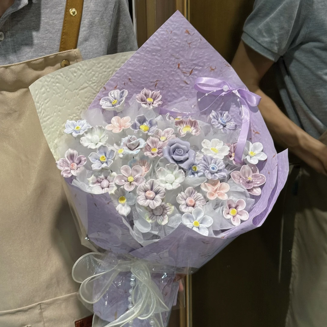 【顺丰到家】景德镇陶瓷花束生日礼物送女生老婆创意高级感永生花