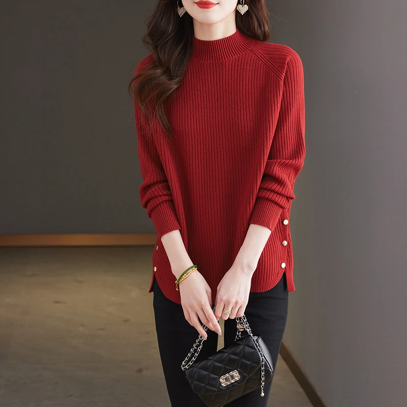 哥弟阿玛施正品新款加厚半高领长袖针织衫女纯色慵懒风内搭打底衫