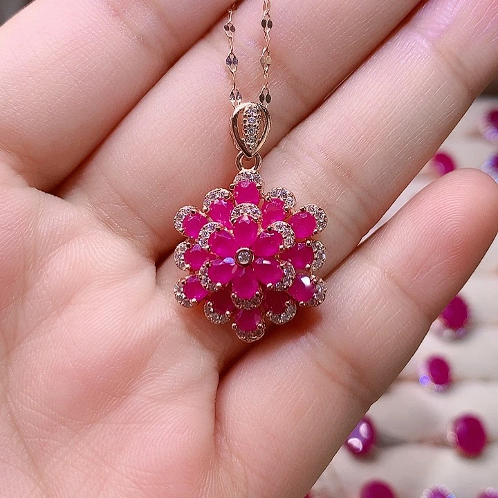 红宝石颈饰银S925镶嵌