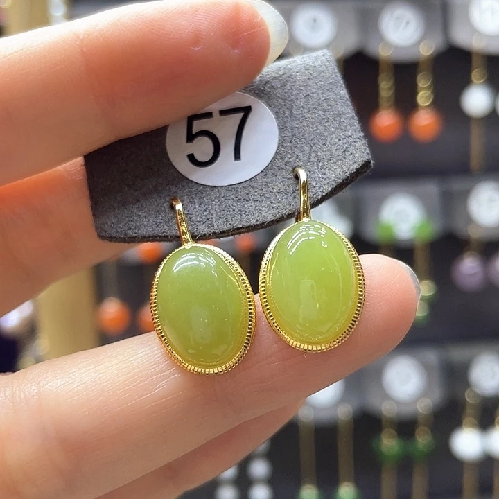 和田玉银S925镶嵌耳饰