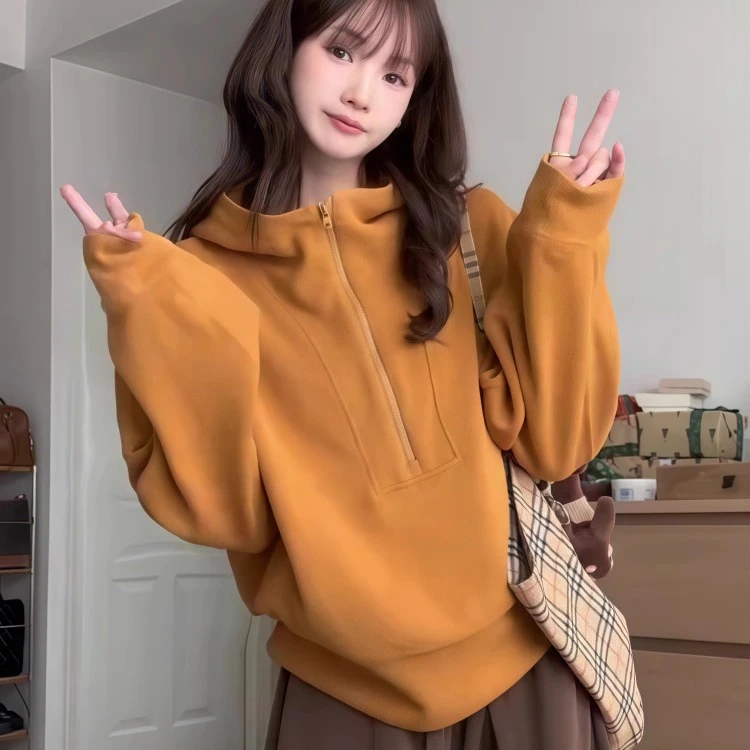 韩系休闲风连帽拉链长袖卫衣女新款2025爆款时尚洋气宽松显瘦上衣