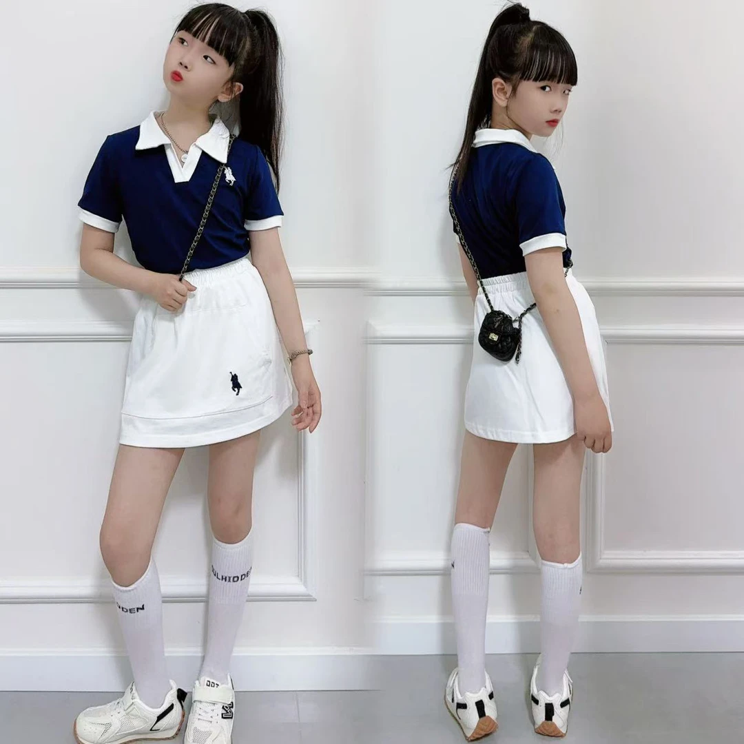 女童短袖运动套装夏薄款2025新款中大儿童学院风短裙两件套潮夏款