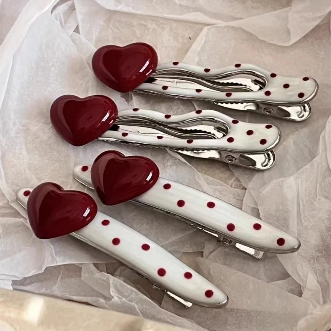 焊头上了!波点珍珠鸭嘴夹!安可拉红色发饰百搭显白刘海夹盘发器