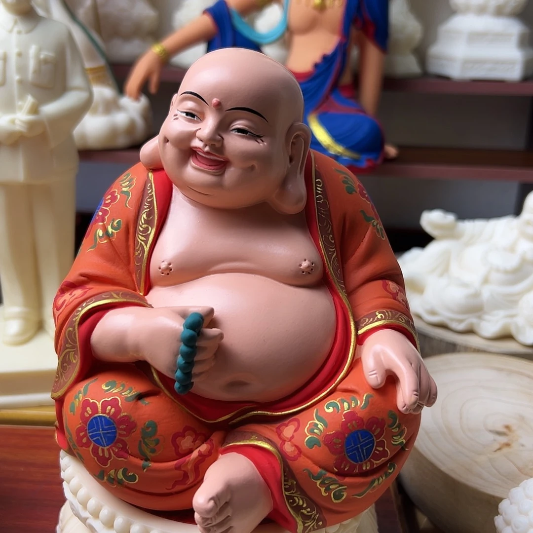 草***人藤弥勒佛像彩绘➕底座莲花
