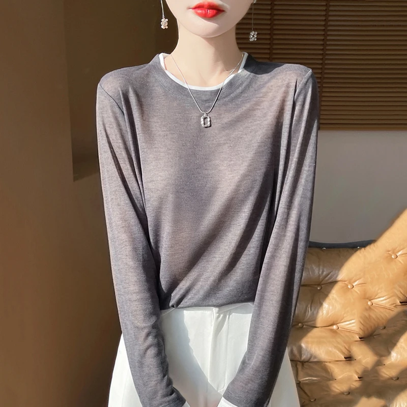 夏季圆领重工撞色百搭针织防晒衫女套头气质宽松薄款显瘦打底内搭