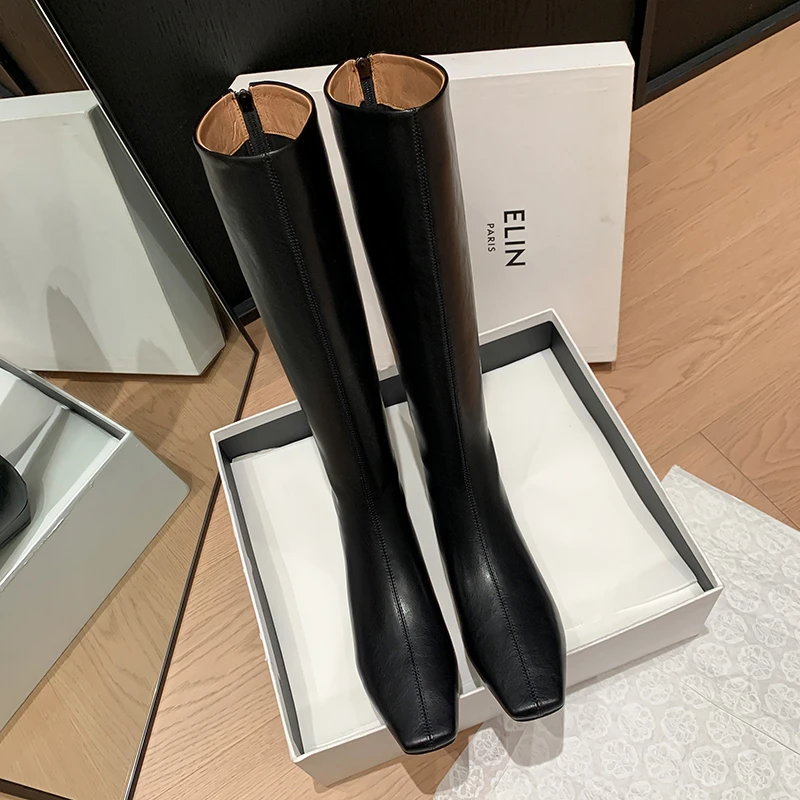 Luna·【2.5cm】34-40牛皮/猪皮/绒里新款方头通勤简约骑士长靴女