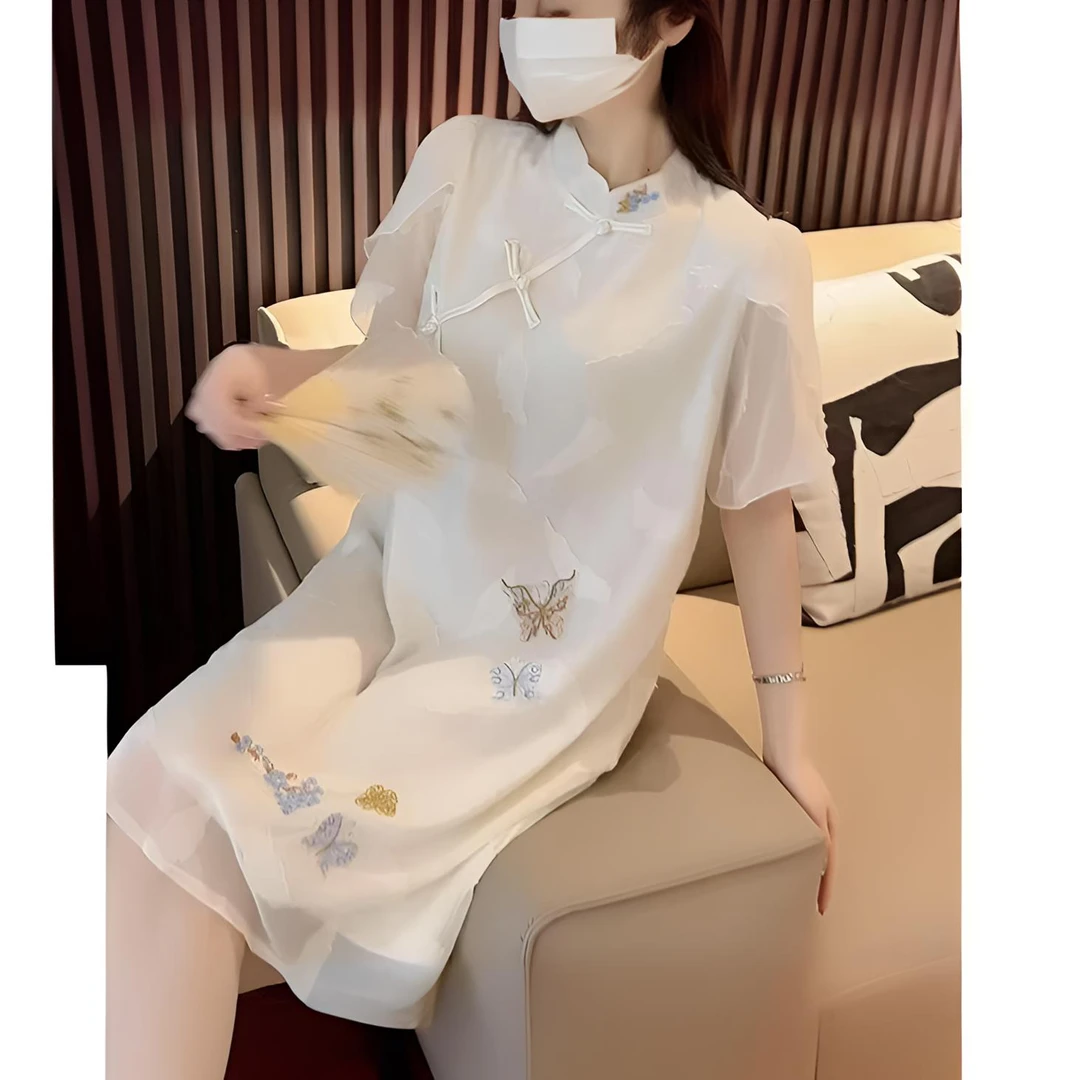 2025夏季新款连衣裙蝴蝶刺绣设计薄款宽松百搭