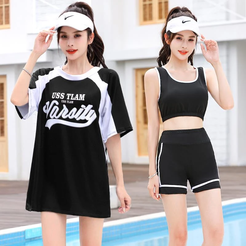 FAVMARTHA泳衣女保守分体学生新款爆款泡温泉三件套大码胖mm遮肉